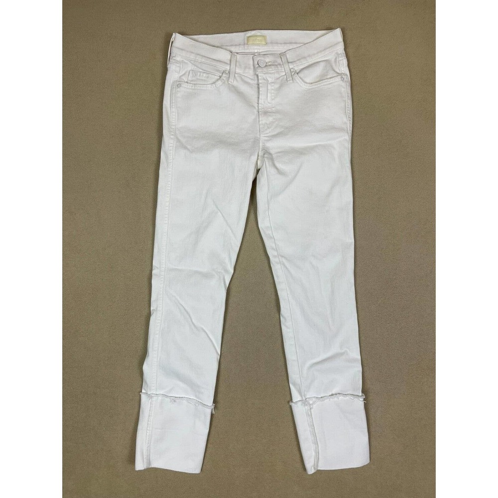 Mother Jeans Adult 26 White The Pony Boy Frey Skinny Cropped Cuffed Hem Womens